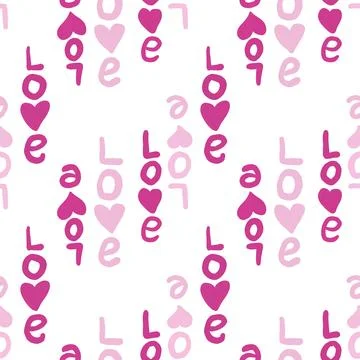 Hand drawn seamless pattern with pink st valentines day hearts love. Cute Stock Illustration