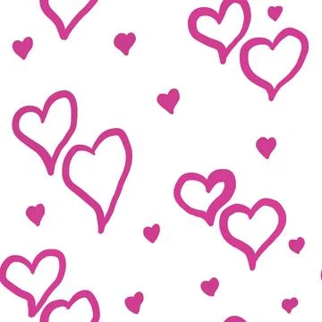 Hand drawn seamless pattern with pink st valentines day hearts love. Cute Stock Illustration