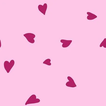 Hand drawn seamless pattern with pink st valentines day hearts love. Cute Stock Illustration