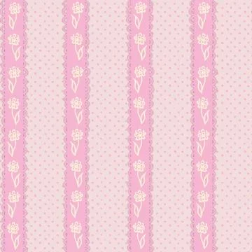 Hand drawn seamless pattern with pink lace stripes with flowers polka dot 스톡 일러스트