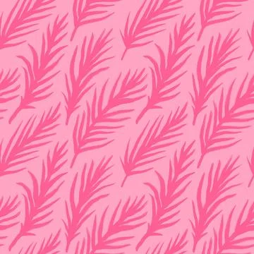 Hand drawn seamless pattern with pink palm leaves monstera leaf, beige baby girl Stock Illustration