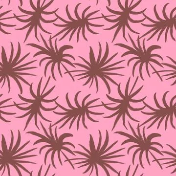 Hand drawn seamless pattern with pink palm leaves monstera leaf, beige baby girl Stock Illustration