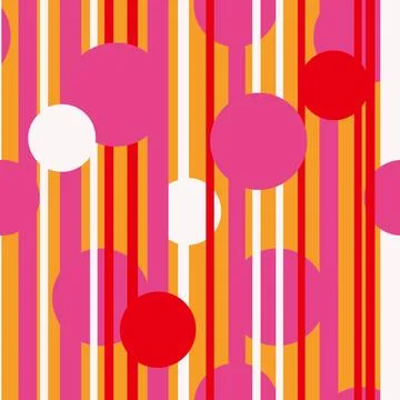 Hand drawn seamless pattern with pink orange red white minimalist lines, stripes Stock Illustration