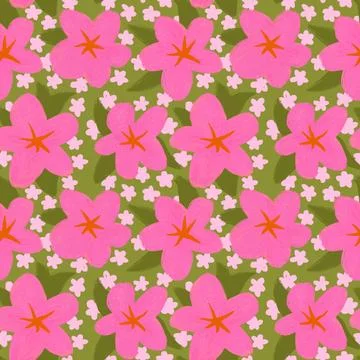 Hand drawn seamless pattern with pink green shabby chic flower floral elements Stock Illustration