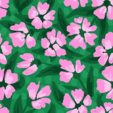 Hand drawn seamless pattern with pink green shabby chic flower floral elements Stockillustratie
