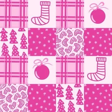 Hand drawn seamless pattern with pink pastel Nordic Scandinavian stocking Stock Illustration