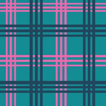 Hand drawn seamless pattern of plaid tartan checkered textile print in teal blue Stock Illustration