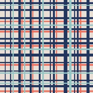 Hand drawn seamless pattern of plaid tartan checkered textile print in blue Stock Illustration