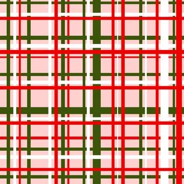 Hand drawn seamless pattern of plaid tartan checkered textile print in red green Stock Illustration