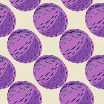 Hand drawn seamless pattern with purple colored beach balls elements. Pastel  Illustrazione stock