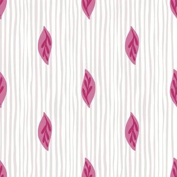 Hand drawn seamless pattern with purple leaf elements ornament. Light striped 스톡 일러스트