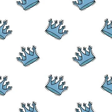 Hand drawn seamless pattern queen crown with colored version Stock Illustration