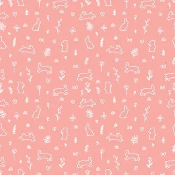 Hand drawn seamless pattern with rabbits silhouettes. Easter. Hare, bunny. .. Stock Illustration
