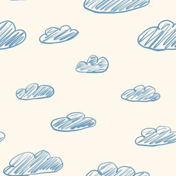 Hand drawn seamless pattern with rainy clouds. Stock Illustration