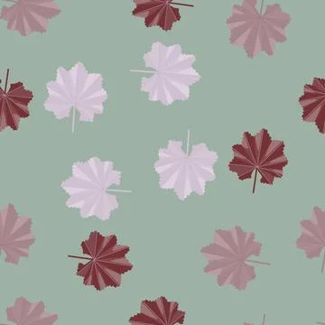 Hand drawn seamless pattern with random exotic leaf shapes. Pale green backgr Illustrazione stock