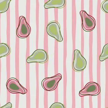 Hand drawn seamless pattern with random organic pink and green avocado shapes Illustrazione stock