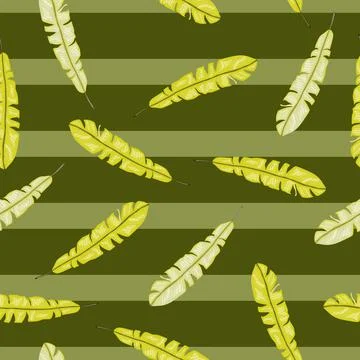 Hand drawn seamless pattern with random yellow tropic leaves elements. Green  Stock Illustration