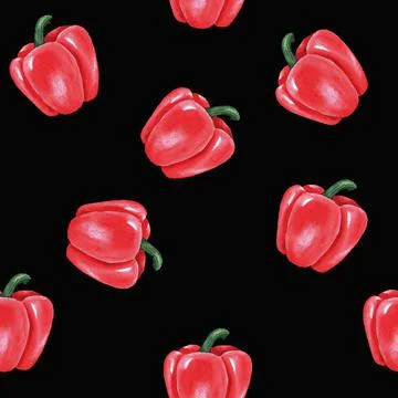 Hand drawn seamless pattern with red bell peppers. Watercolor illustration on Stock Illustration
