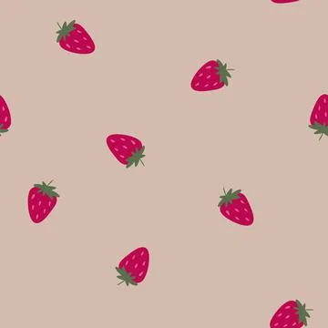 Hand drawn seamless pattern with red strawberry berry fruit grean leaves on Stock Illustration