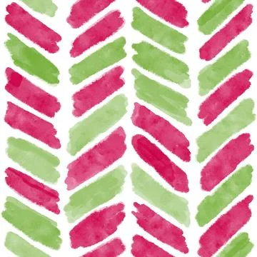 Hand drawn seamless pattern of red green herringbone chevron abstract geometric Stock Illustration
