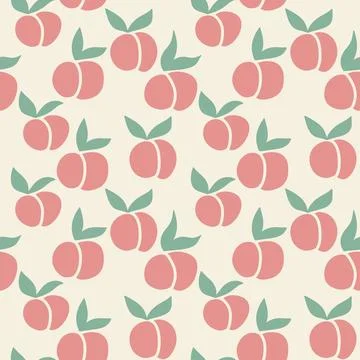Hand drawn seamless pattern with red ornge peaches green leaves on retro vintage Illustrazione stock