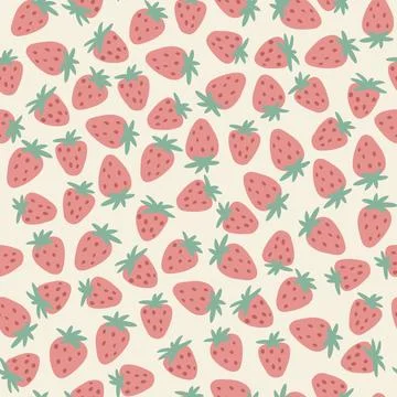 Hand drawn seamless pattern with red strawberry on beige retro vintage Stock Illustration