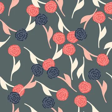 Hand drawn seamless pattern with rose elements print. FLowers backdrop. Grey  Illustrazione stock