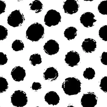 Hand drawn seamless pattern of rough black paint blots, spots or dots. Black and Stock Illustration