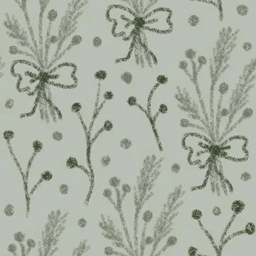 Hand drawn seamless pattern sage green background with leaf leaves greenery Illustrazione stock