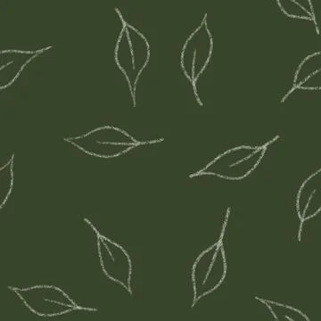 Hand drawn seamless pattern sage green background with leaf leaves greenery Illustrazione stock
