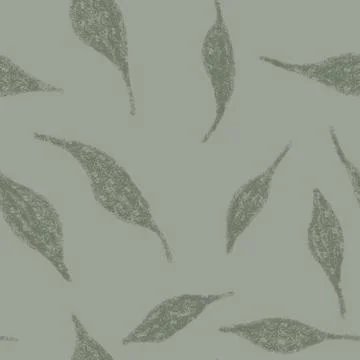 Hand drawn seamless pattern sage green background with leaf leaves greenery Illustrazione stock
