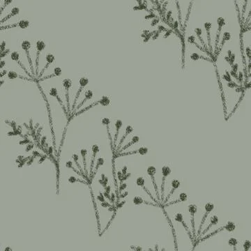Hand drawn seamless pattern sage green background with leaf leaves greenery Illustrazione stock