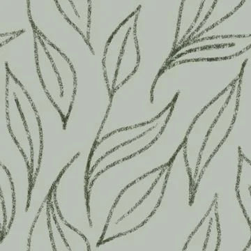 Hand drawn seamless pattern sage green background with leaf leaves greenery Stock Illustration