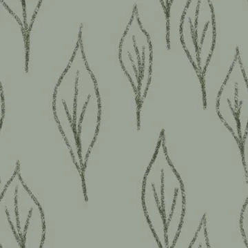 Hand drawn seamless pattern sage green background with leaf leaves greenery Stock Illustration