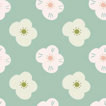 Hand drawn seamless pattern with scandi ditsy flowers elements. Blue pastel b 스톡 일러스트