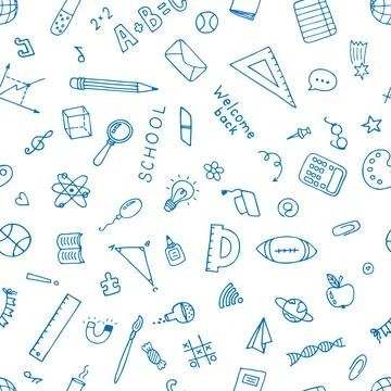 Hand drawn seamless pattern with school elements. Sketch, doodle. Back to s.. Stock Illustration