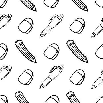 Hand drawn seamless pattern of school supplies Stock Illustration