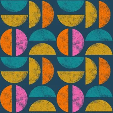 Hand drawn seamless pattern in semi circles mid century modern abstract Stock Illustration