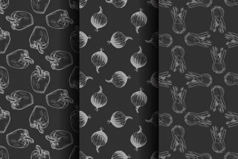 Hand drawn seamless pattern set Stock Illustration