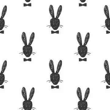 Hand drawn seamless pattern with silhouette portrait of Rabbit gentleman head Illustrazione stock
