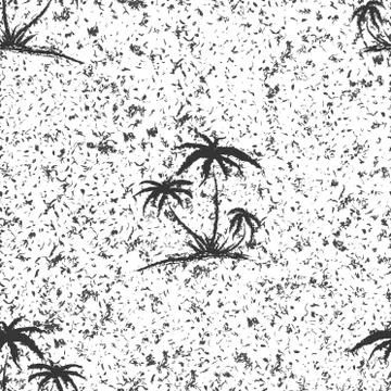 Hand drawn seamless pattern. Simple seamless palm tree pattern and grain texture Stock Illustration