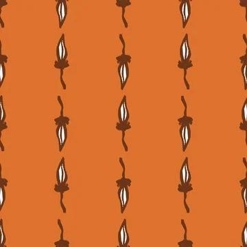 Hand drawn seamless pattern with simple style abstract leaf elements. Orange  Stock Illustration