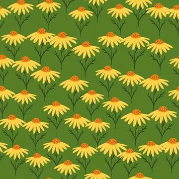 Hand drawn seamless pattern with simple style yellow random flowers shapes. G Illustrazione stock