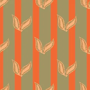 Hand drawn seamless pattern with simple falling leaf elements print. Orange s イラスト素材