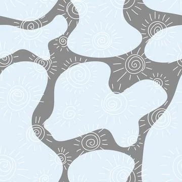 Hand drawn seamless pattern. Simple pattern with sun. Handdrawn spiral sunshine Illustrazione stock