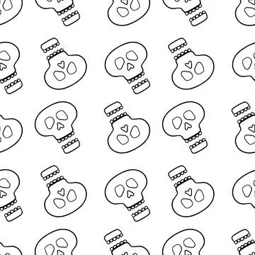 Hand drawn seamless pattern of skulls Stock Illustration