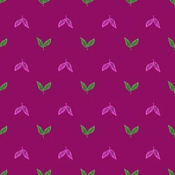 Hand drawn seamless pattern with small decorative leaf elements. Bright pink  Stock Illustration