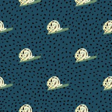 Hand drawn seamless pattern with snail silhouettes. Light yellow and green co Illustrazione stock