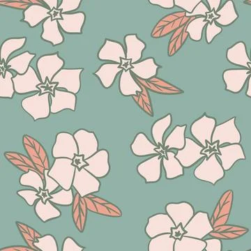 Hand drawn seamless pattern with snowdrop galanthus flower in damask in sage Illustrazione stock
