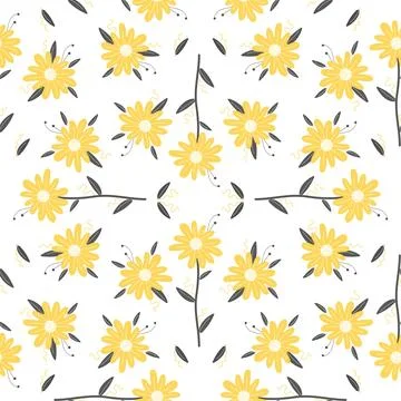 Hand drawn seamless pattern with spring yellow tender flowers Illustrazione stock